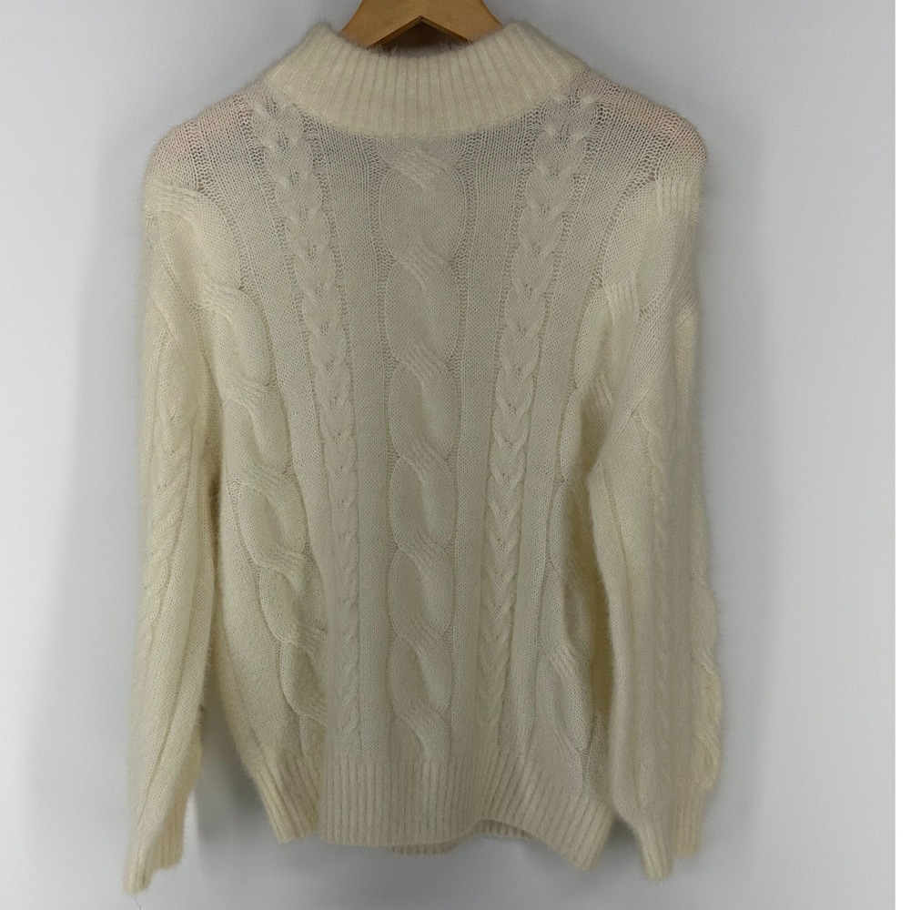 Glacier Sweater Womens Medium Cream Fuzzy Cable Knit Mock Neck Japanese‎ Fashion